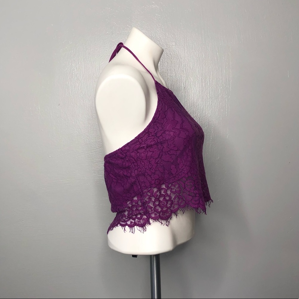 LA Hearts purple lace boho halter crop top M - Picture 3 of 7